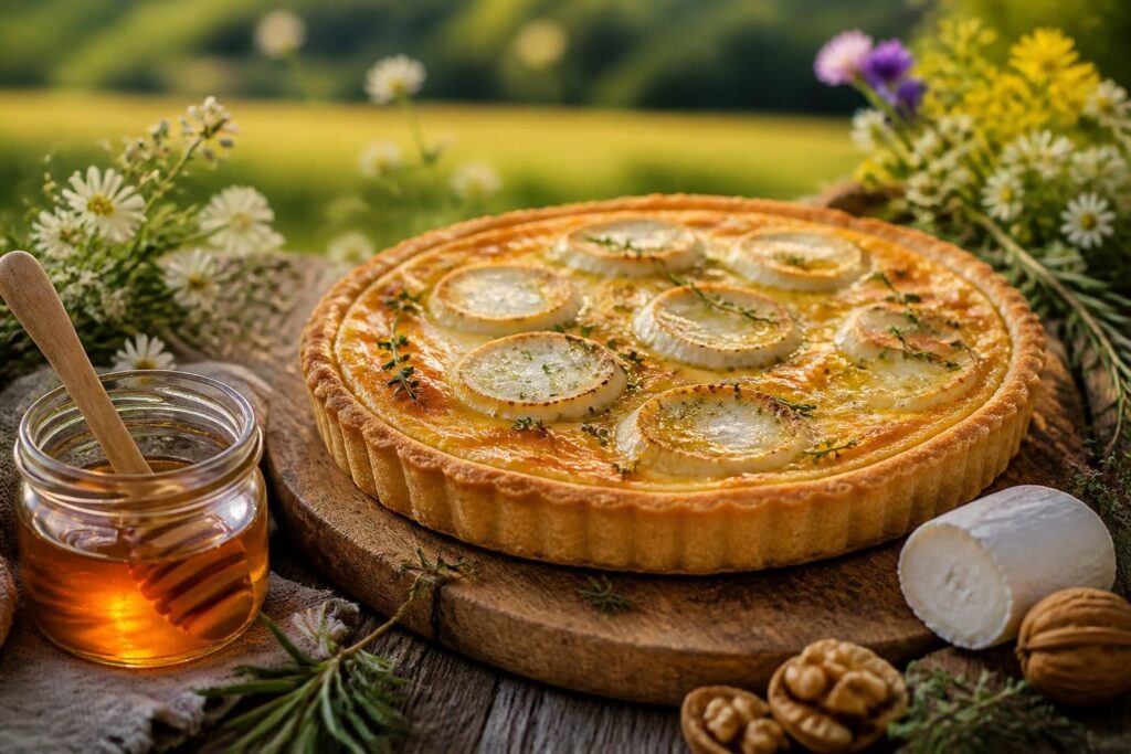 découvrez la recette authentique de la tarte au chèvre et miel, un délice gourmand qui évoque les saveurs rustiques de la ferme.