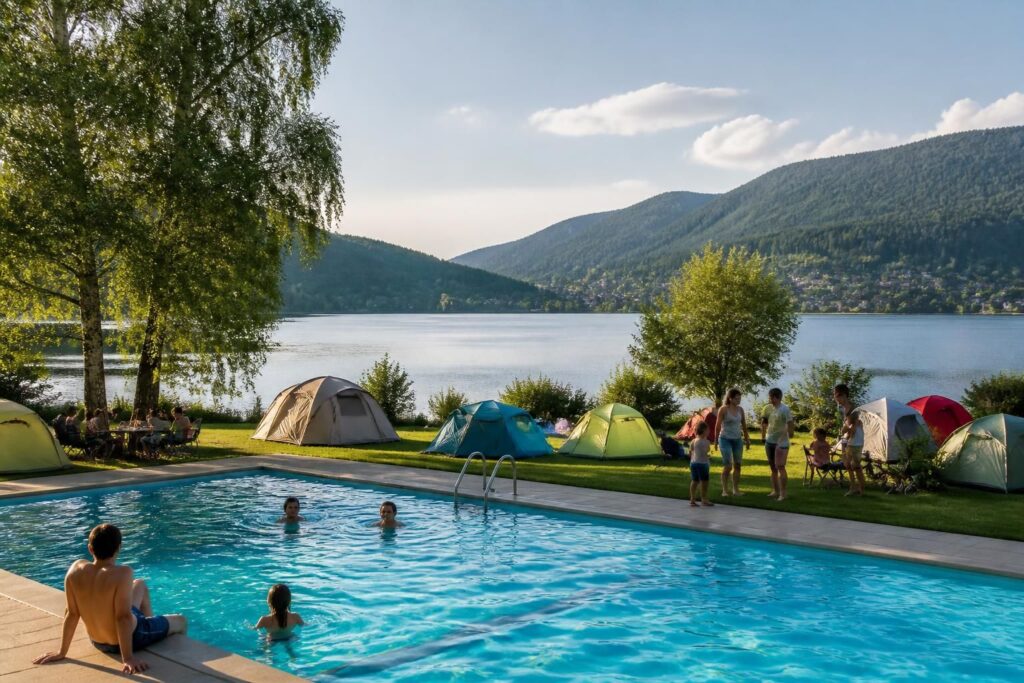 découvrez le camping gérardmer avec piscine, emplacements pour tentes, accès au lac et profitez des bons plans vacaf pour des vacances inoubliables en pleine nature.