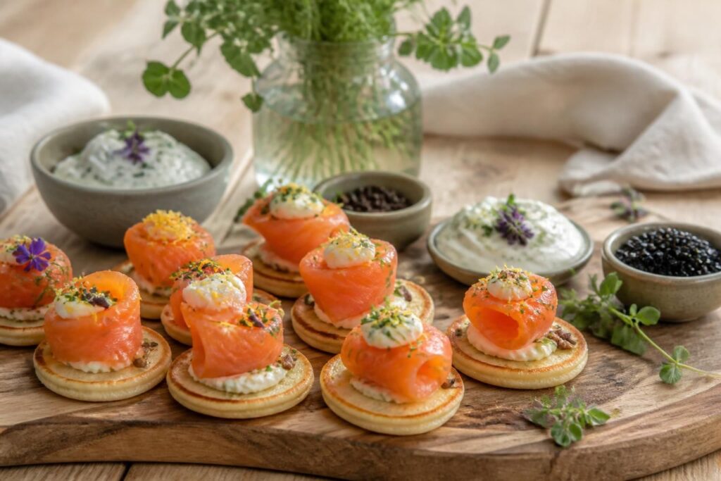 découvrez nos recettes gourmandes de mini blinis apéro au saumon, au sarrasin et d'autres idées savoureuses pour réussir vos moments festifs.