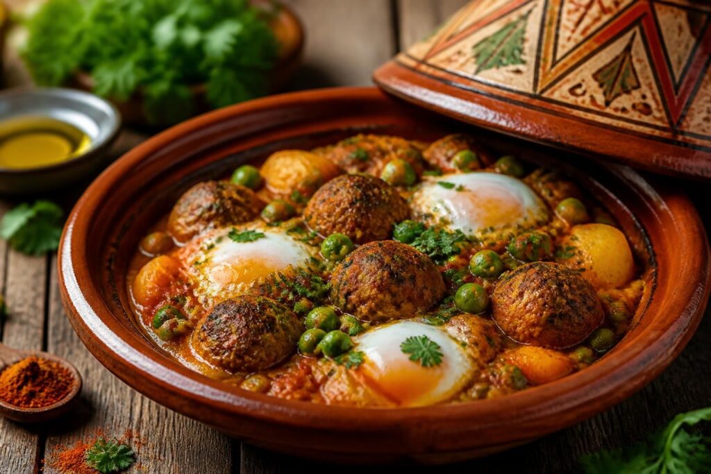 découvrez la recette traditionnelle du tajine kefta marocain avec œuf, petit pois et pommes de terre, un plat savoureux et facile à préparer pour régaler toute la famille.
