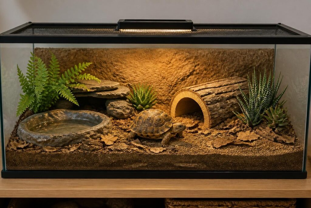découvrez comment choisir le terrarium idéal pour votre tortue de terre, en sélectionnant un enclos ou aquarium adapté à ses besoins pour assurer son bien-être et sa sécurité.