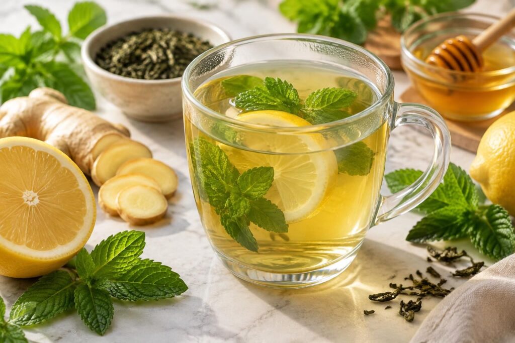 Citron thé vert : bienfaits et recettes associant gingembre et menthe fraîche
