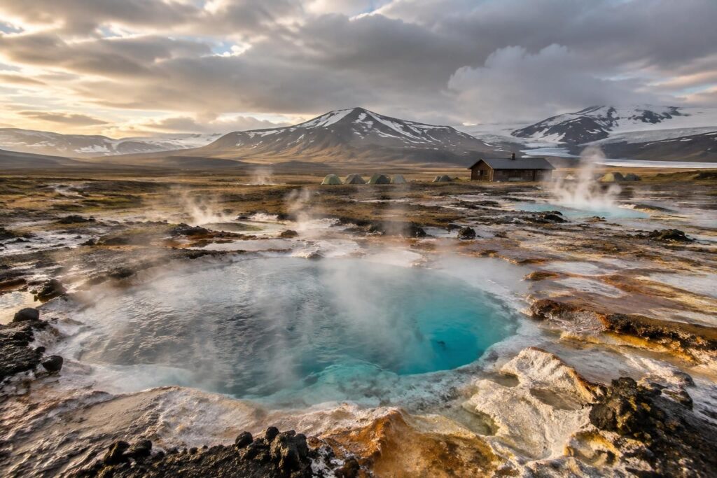 découvrez hveravellir en islande : camping, lodge et sources géothermiques vous attendent au cœur des paysages sauvages des hautes terres.
