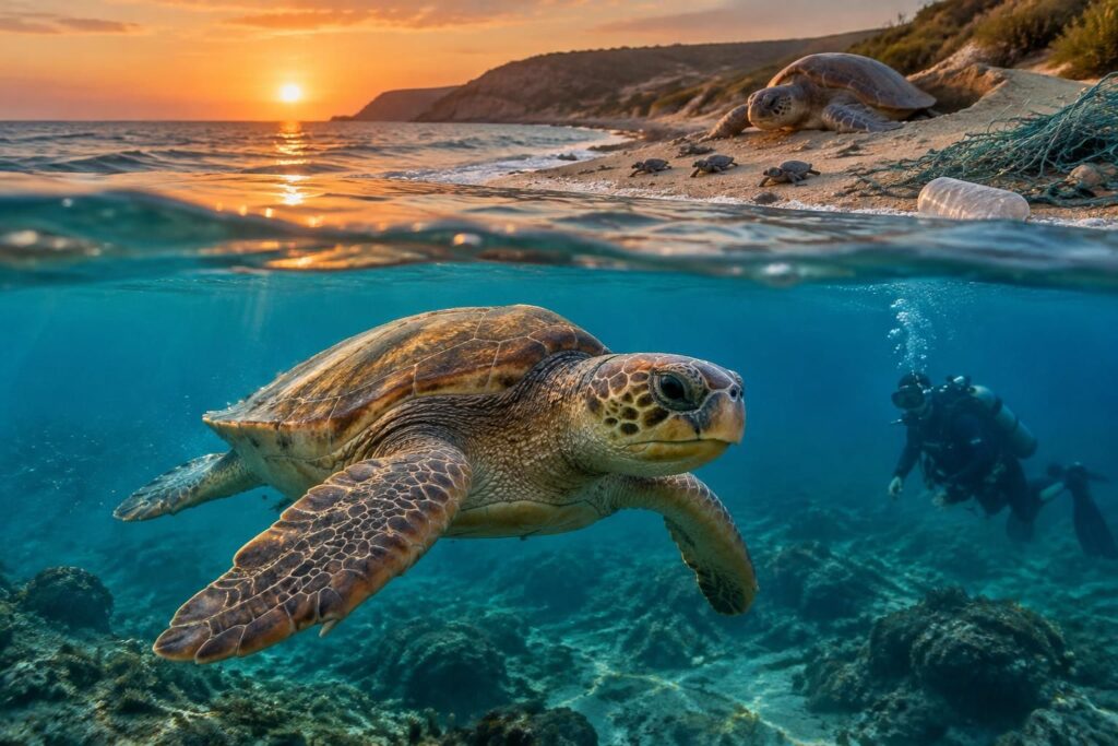 découvrez la tortue caouanne en méditerranée : sa taille, les dangers qui la menacent et ses habitudes de reproduction.